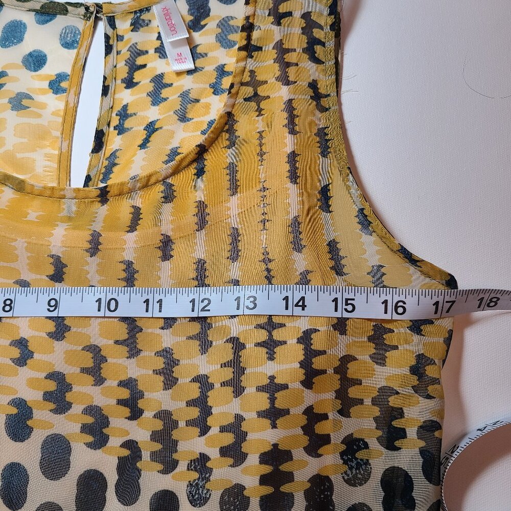 Xhilaration Yellow, Olive, Navy Polka Dot Sleeveless Fit & Flare Dress – Size M - Picture 12 of 14